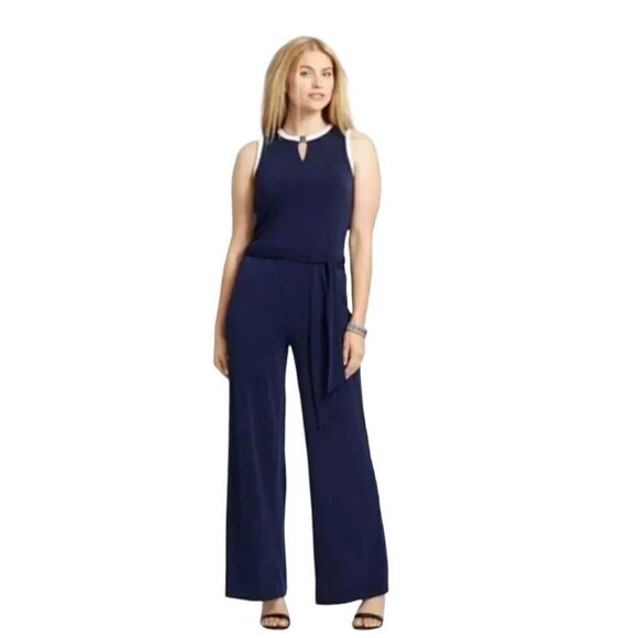 Lauren‎ Ralph Lauren Wide-Leg Belted Jumpsuit Sleeveless size large - Picture 1 of 8